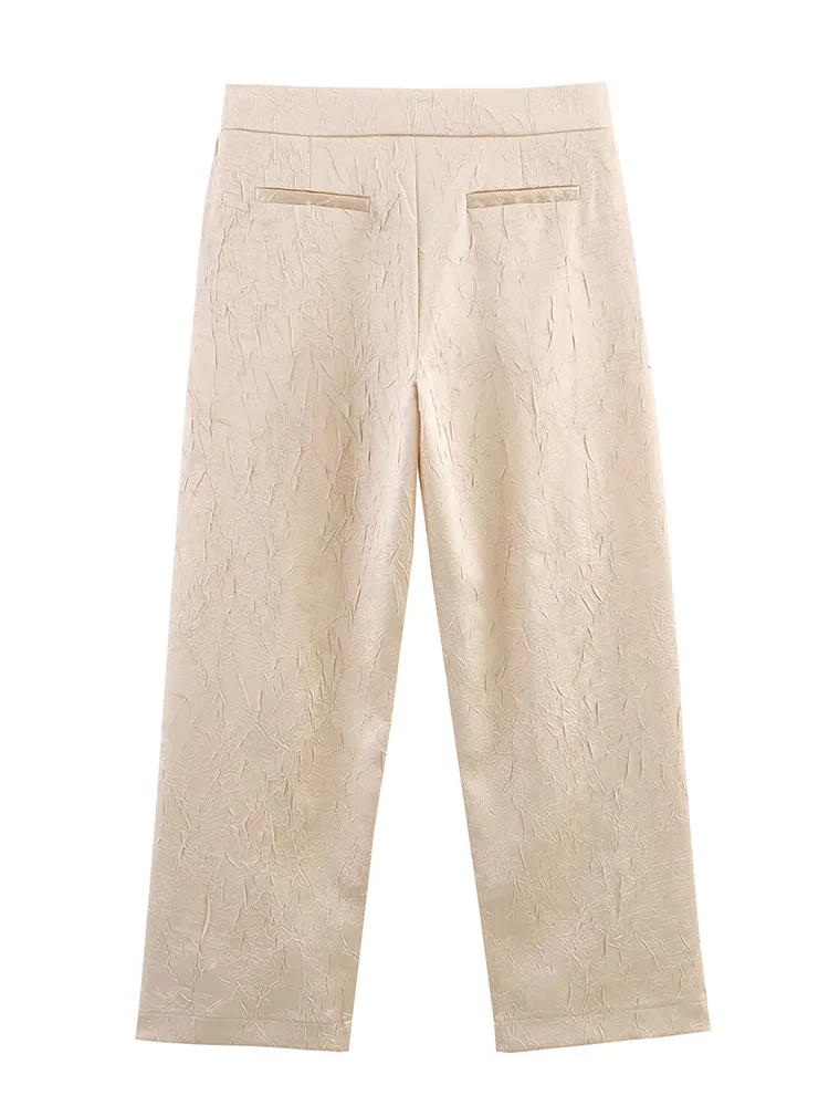 2025 เสื้อผ้าผู้หญิงใหม่สไตล์ยุโรปและอเมริกาจีบผลพื้นผิวสบายๆกางเกงเอวกลาง