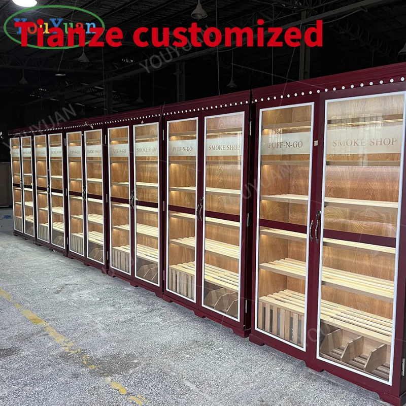 (customized)Cigar humidor cabinet pharmacy shop cash counter design display showcase Cherry cigar cabinet cigar humidor