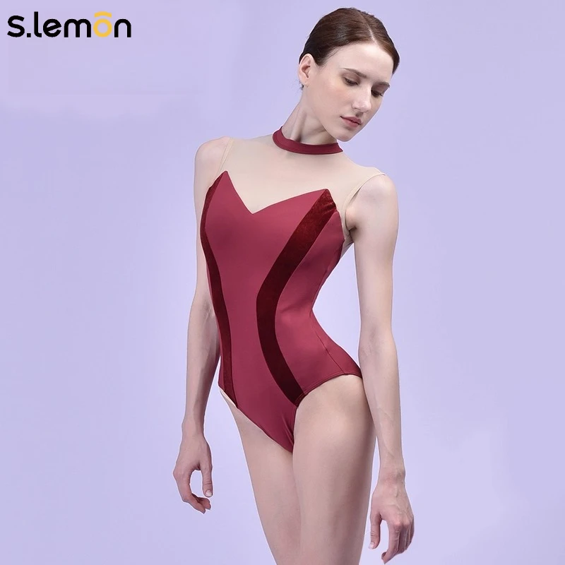 

S.lemon Ballet Leotards Girls Stretch Mesh Stand Collar Fitted Dancewear Backless Gymnastics for Kids Adult Women