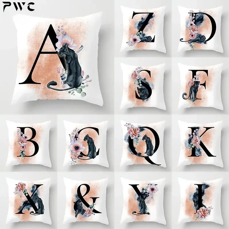 

26 English Alphabet Pillowcase Modern Home Decor Flower Cat Design Sofa Pillowcase 45x45cm Cushion Cover Pillow Cover