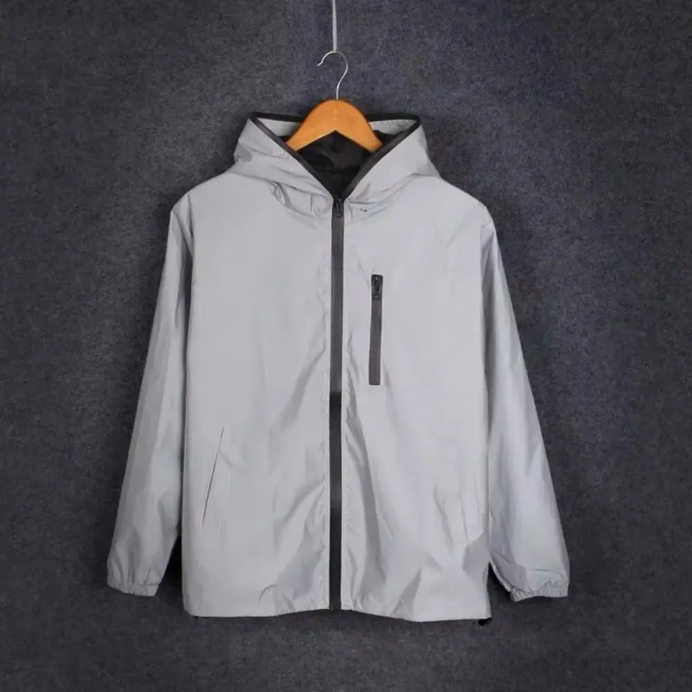 Night Warning Reflective Jackets Spring/Autumn with Chest Pocket Hooded Jacket Hip Hop High Street Reflective Windbreaker