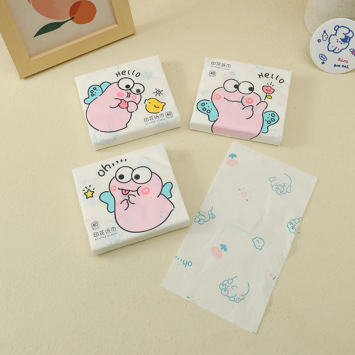 3Pcs/pack of playful Bee color cartoon printed mini tisssues, suitable for daily life clean portable style