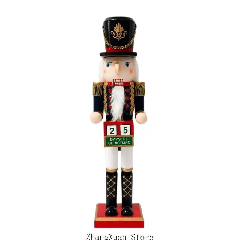 Weihnachts-Adventskalender mit Nusssoldaten aus Holz für die Regal-Tischdekoration 3XUF – Detail 2
