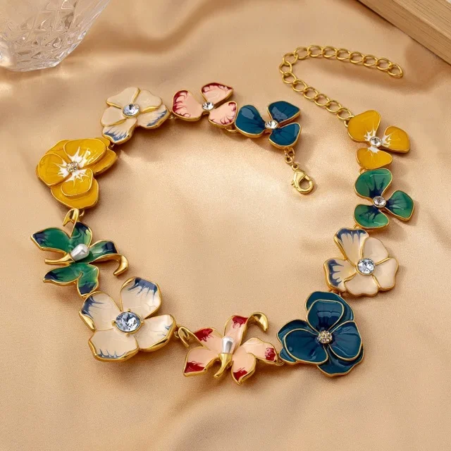 European And American Fashion Trend Casual Enamel Color Flower Series Exaggerated Large Necklace Party Gift Necklace