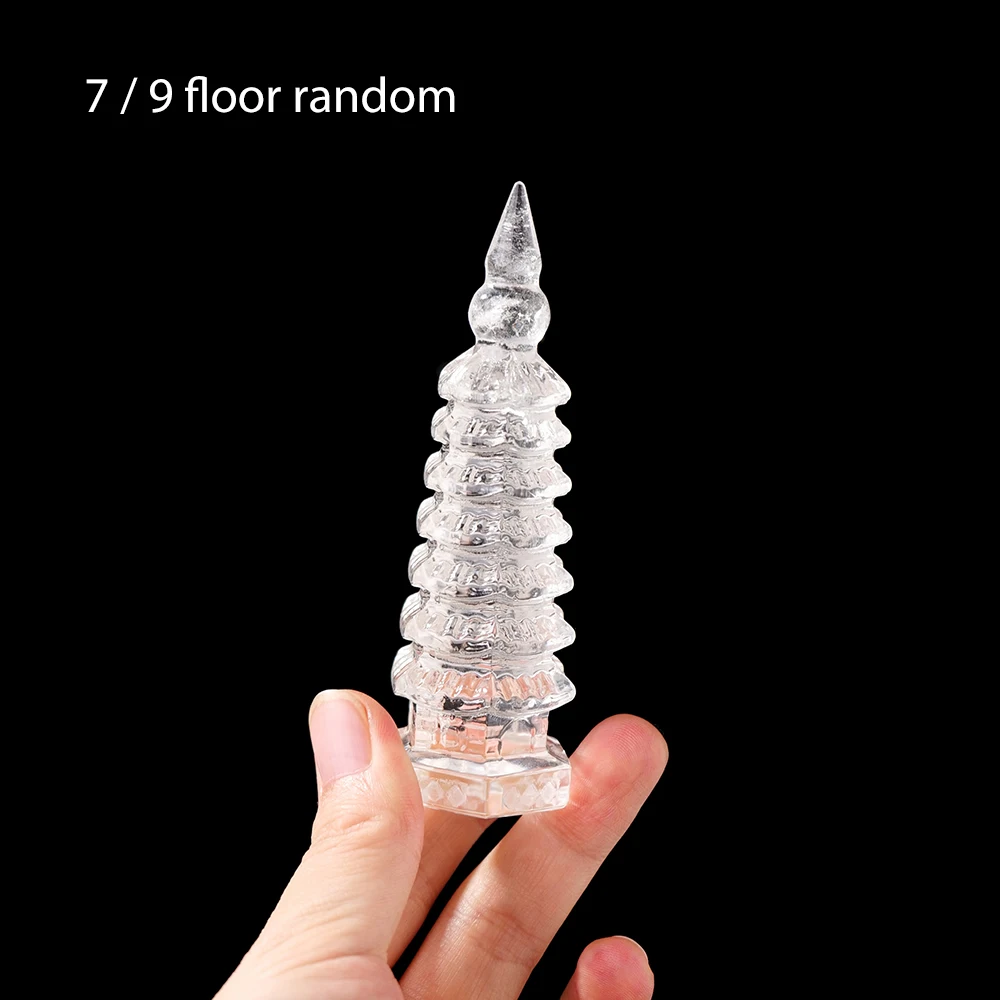 7th / 9th Floor/pc Natural Crystals Gem Clear Quartz Wenchang Pagoda Chinese Element Feng shui ornaments Carving Gift