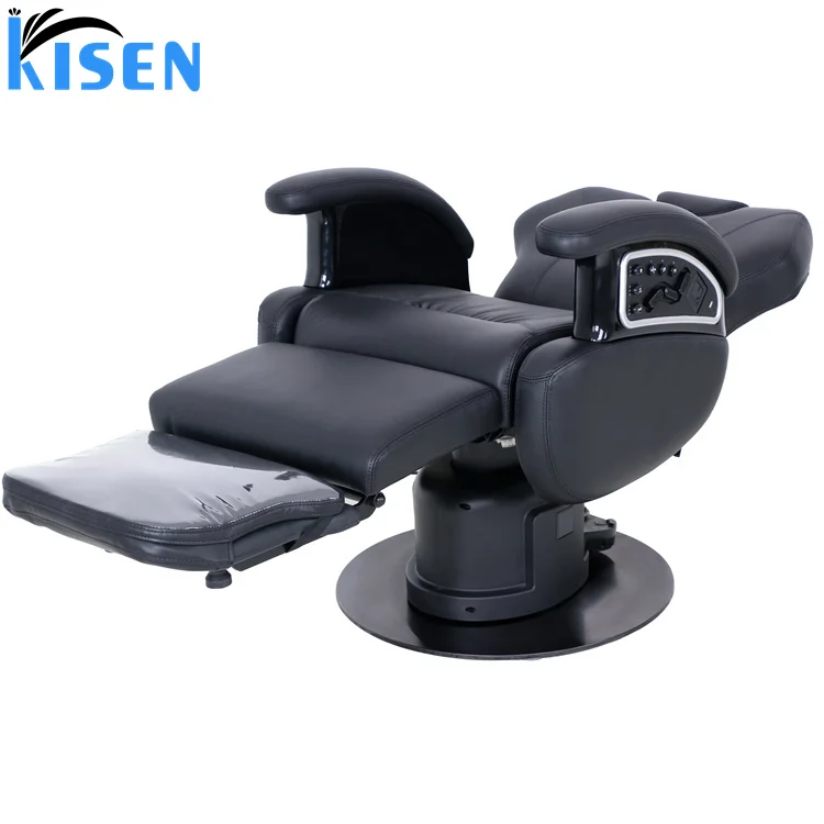 Kisen Best Quality Barber Lay Down Chairs Black  Hair Salon Equipment Ergonomic Electric Barber Chair for Barbershop Use