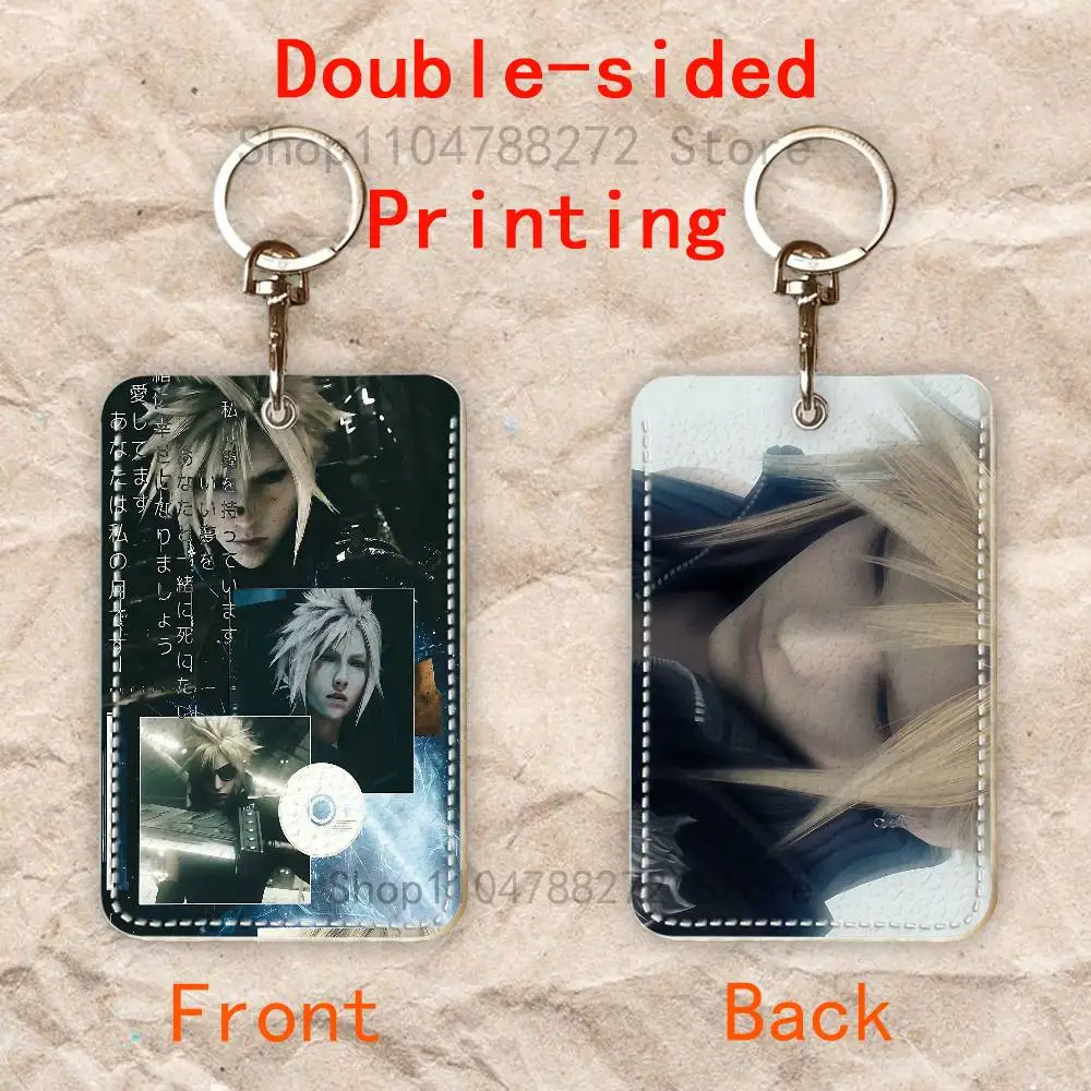 F-Final F-Fantasy Custom Access Card Case Leather Card Holder Keychain Key Ring Transportation Card Case Gifts
