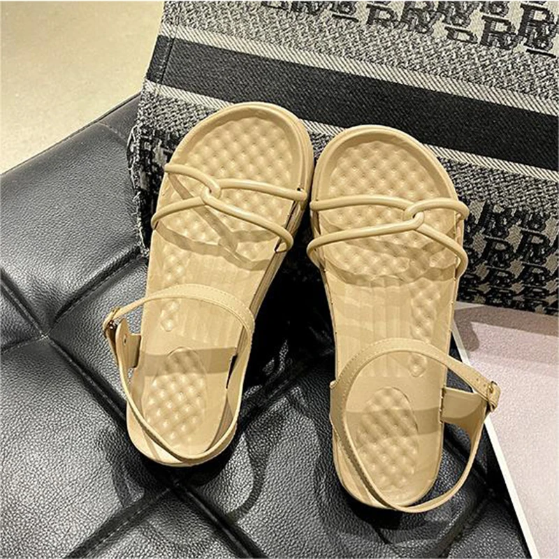 2024 New Slip-on Roman Sandals For Women Flat Sandals For Women Fairy Soft Sole Comfortable Flat Heel Cross Strap Women's Shoes