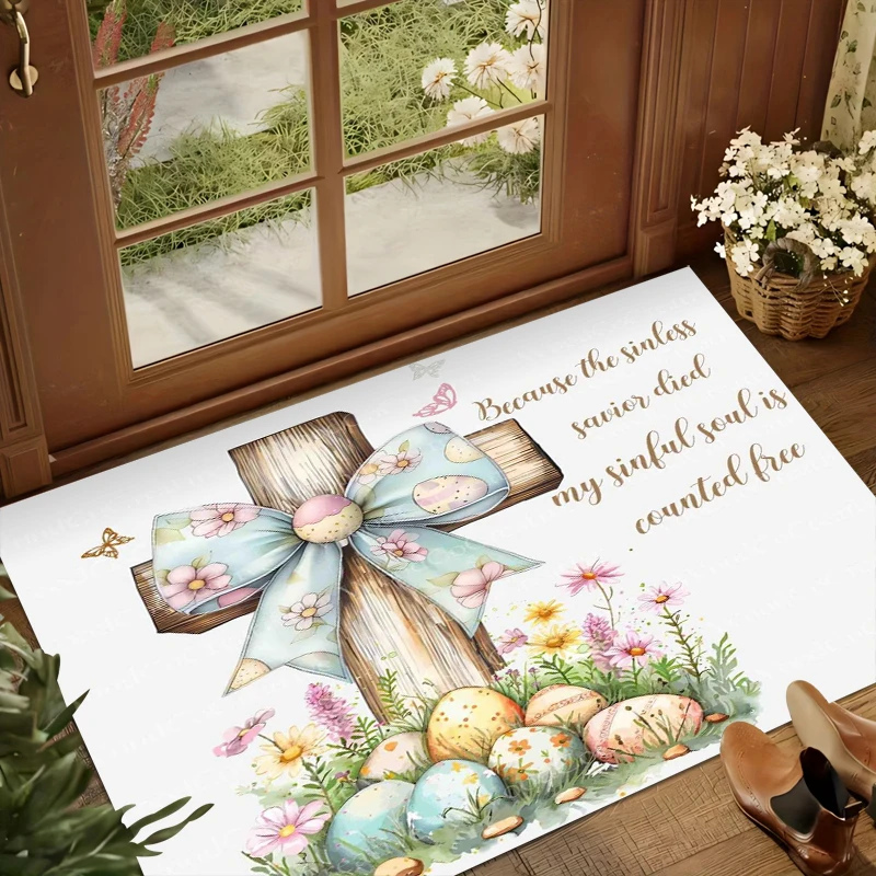 

Trendy Easter Cross Rug Inspirational Carpets Soft Non Slip Mats Must Haves for Religious Homes & Festive Spaces Home Decoration