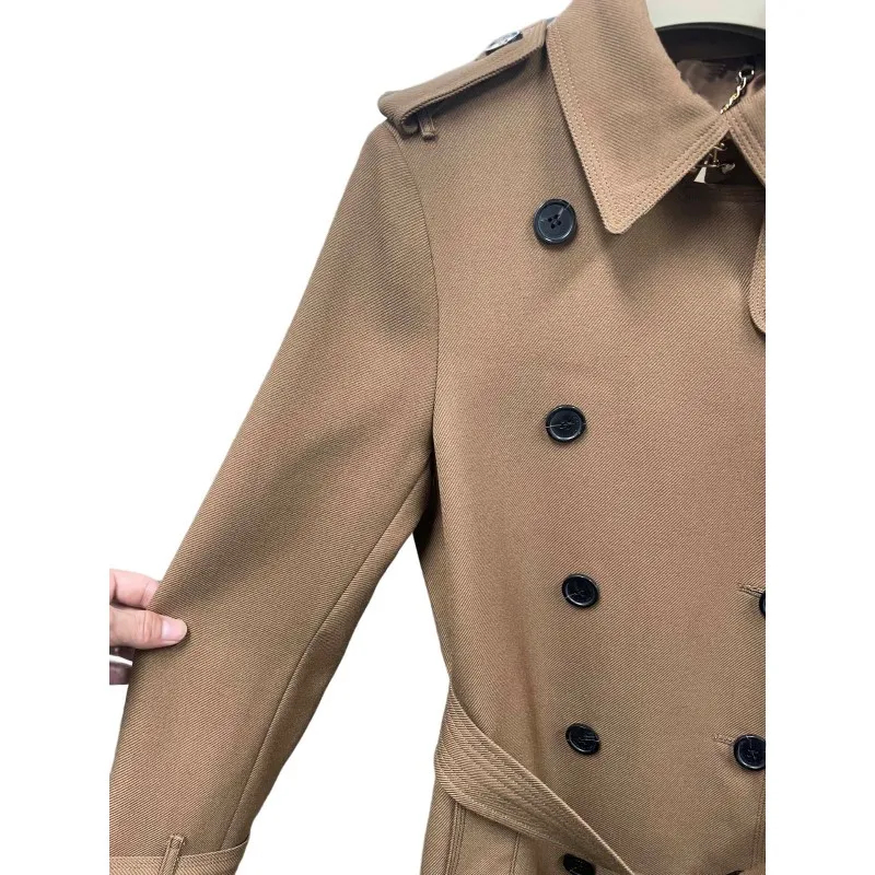 Autumn new fashionable temperament advanced sense of worsted cashmere fabrics plaid collar design long trench coat