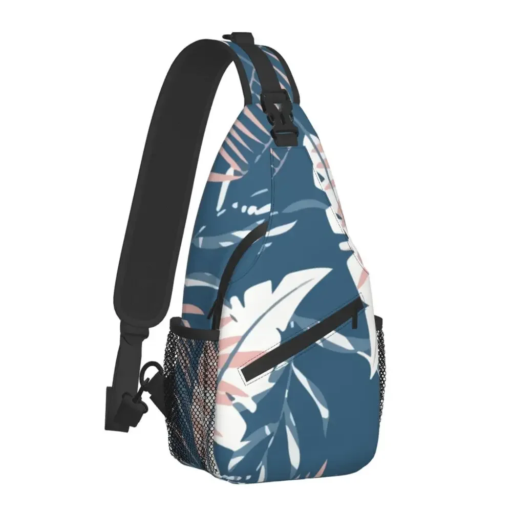 Mochila cruzada con diseño de plantas tropicales para hombre, morral de hombro y pecho con diseño de hojas botánicas personalizadas, ideal para viajar, para verano