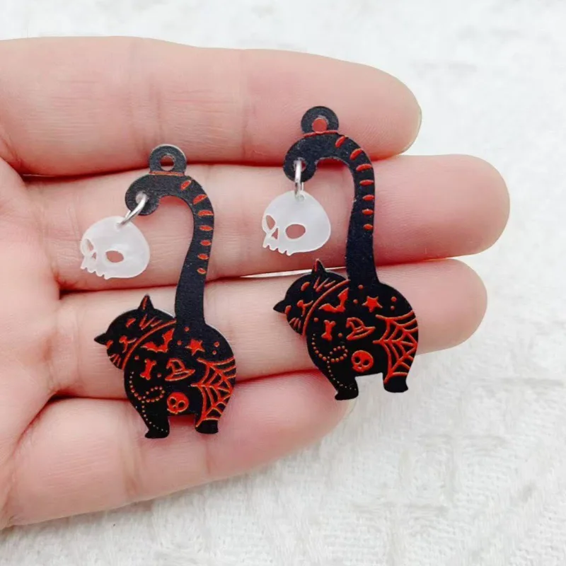 10pcs 할로윈 아크릴 유령 검은 고양이 해골 쥬얼리 귀걸이, 열쇠고리, 쥬얼리 만들기, DIY 쥬얼리 발견에 적합 썸네일 2