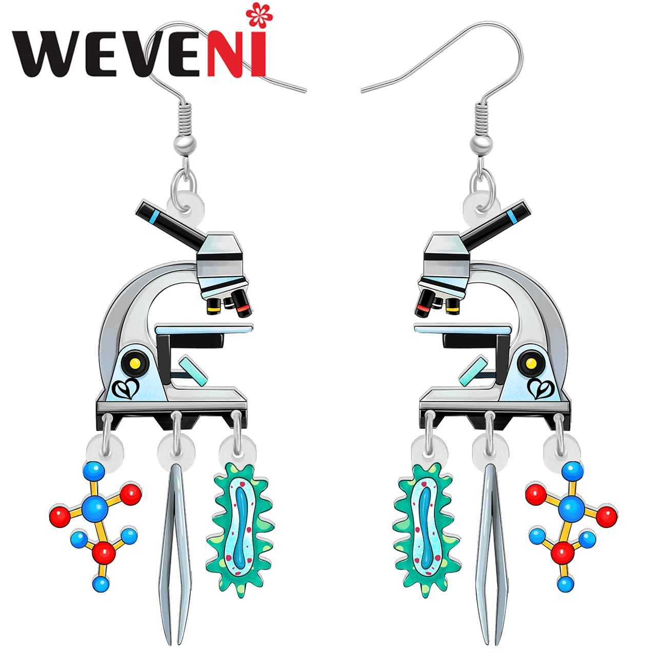 WEVENI Acrylic Funny Microscope Sets Drop Dangel Earrings Jewelry For Women Kids Teacher Charm Back to School Gifts