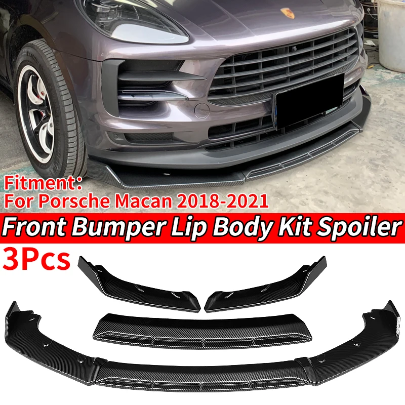 

Car Front Bumper Spoiler Protector Plate Lip Body Kit Carbon Fiber Look Chin Shovel Accessories ABS For Porsche Macan 2018-2021