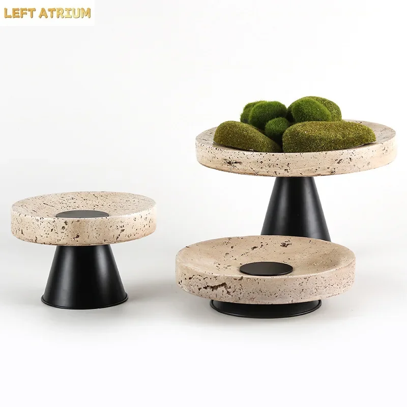 Marbling Fruit Dish Round Tray Desktop Storage Container Candlestick Candelabrum Candle Holder Home Decoration Accessories