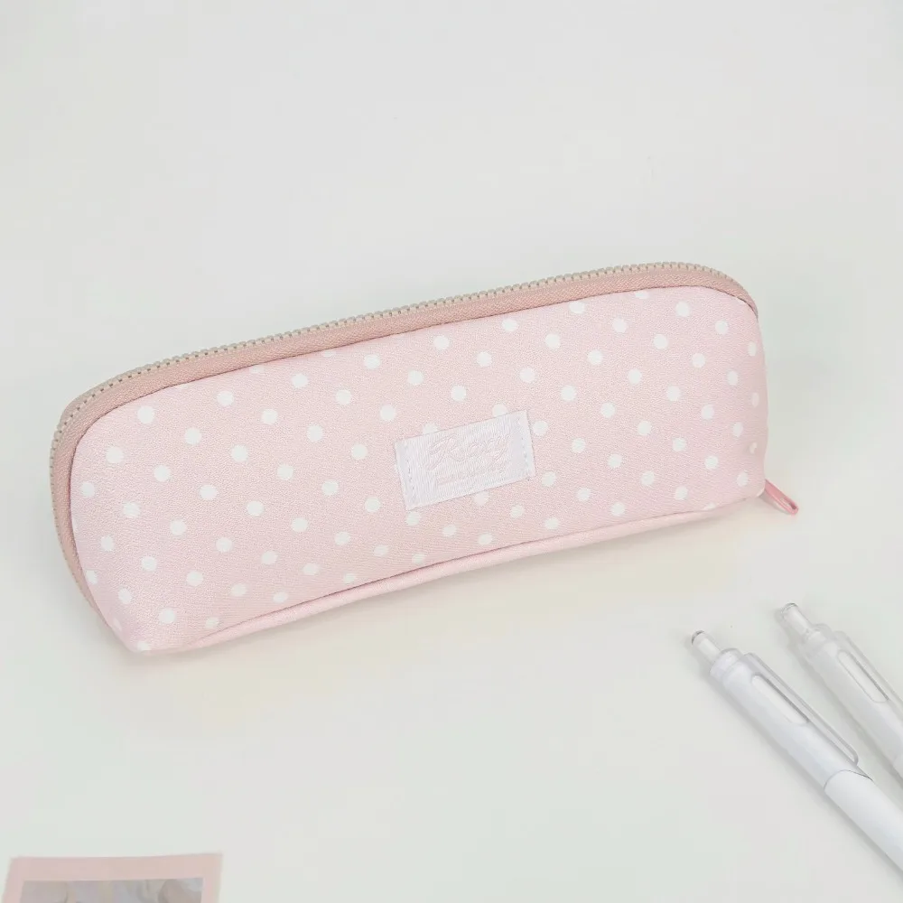 Korean Style Pink Polka Dot Pencil Case Double Snap Button Large Capacity Pen Bag Pencil Pouch School Office
