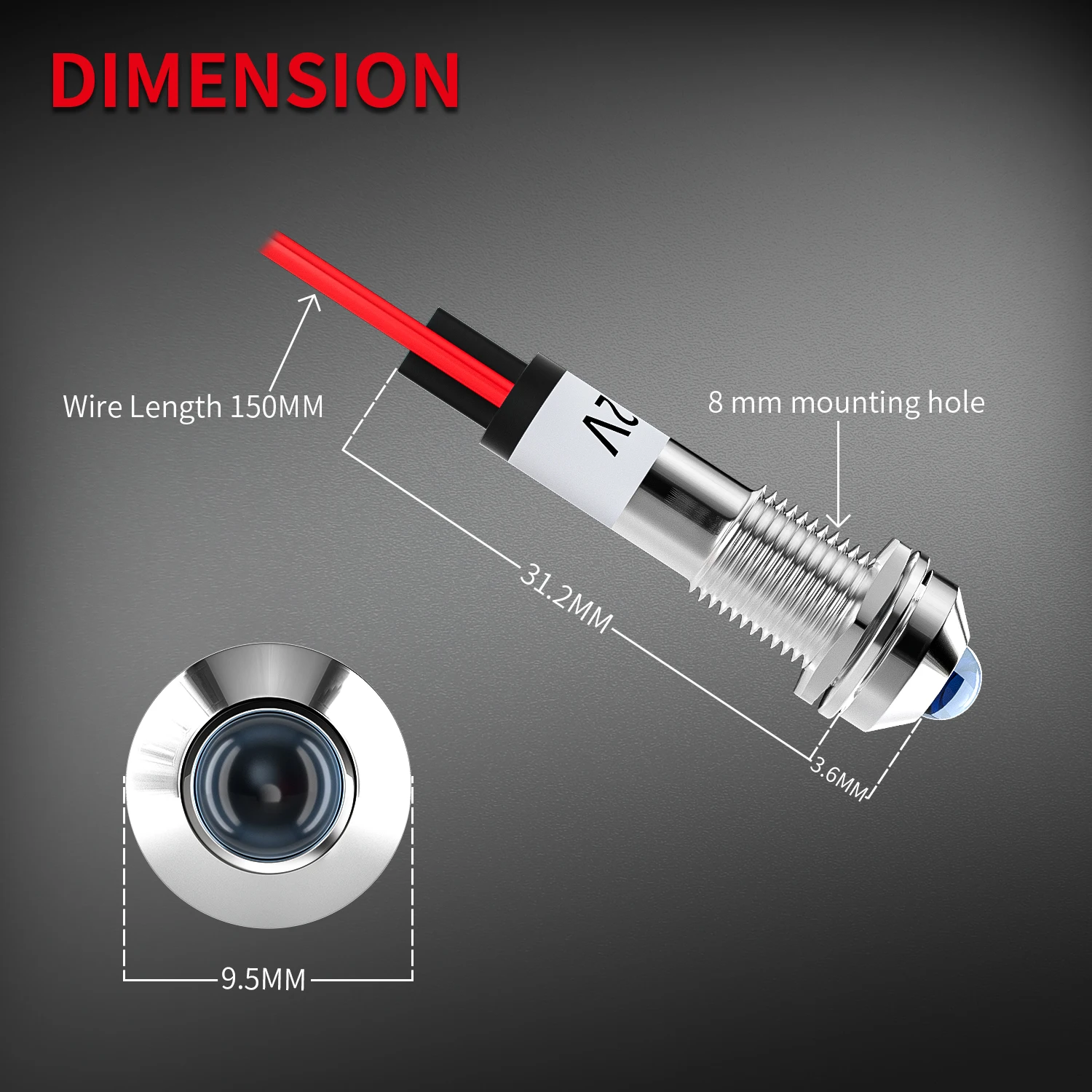 LED Indicator Light 12V DC 8MM 5/16