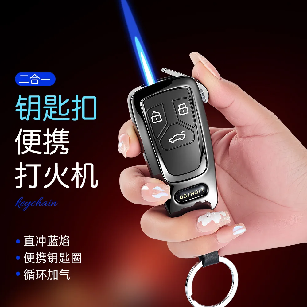 Wholesale Direct Blue Flame Strong Firepower Windproof Butane Lighter Keychain Sports Car Shaped Metal Circulation