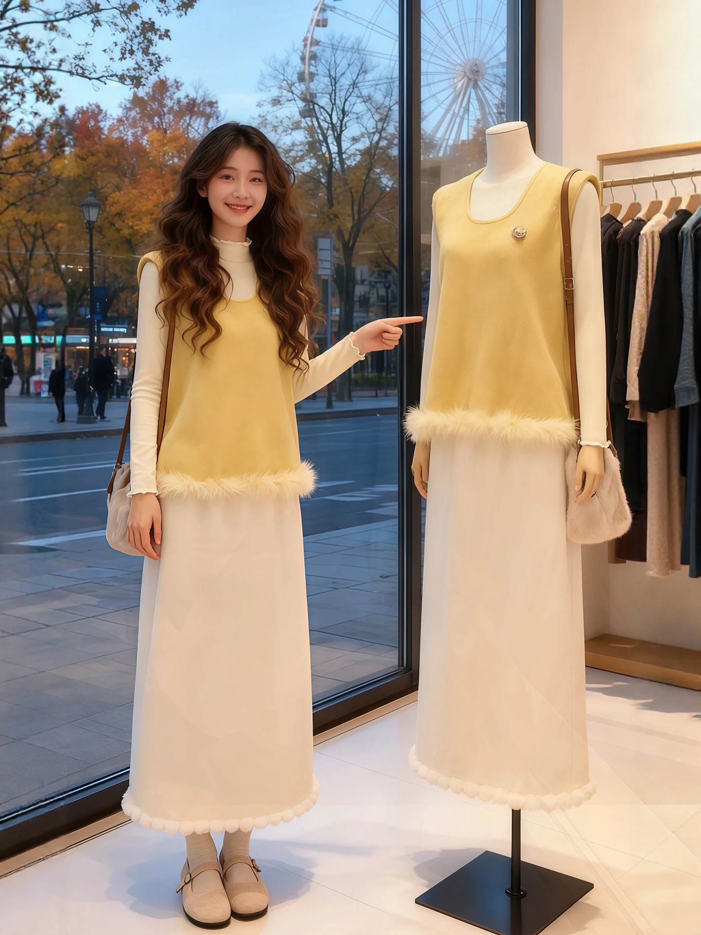 

Loose Fit Winter Faion Set for plus Size Women Long Sve Base irt Vest Skirt Comfortable Lazy Sle Tee Piece Set