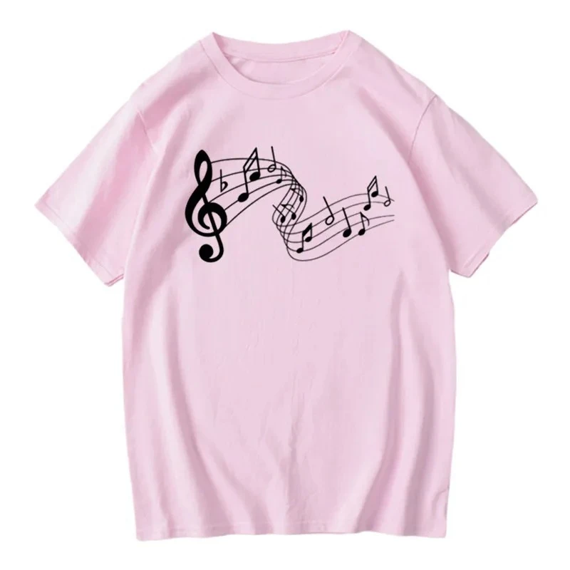 2026 Lady Women Five Line Music Symbol Printed Fashionable Men's and Women's Short Sleeved Summer New Personalized Casual Tshirt
