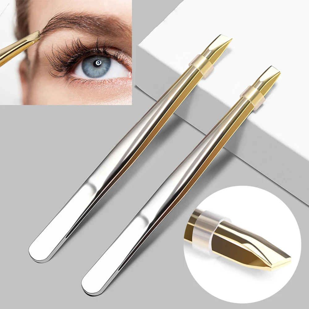 Pinzas profesionales para cejas, 1 piezas, acero inoxidable, punta plana/inclinada, depilación, maquillaje, belleza, pestañas postizas