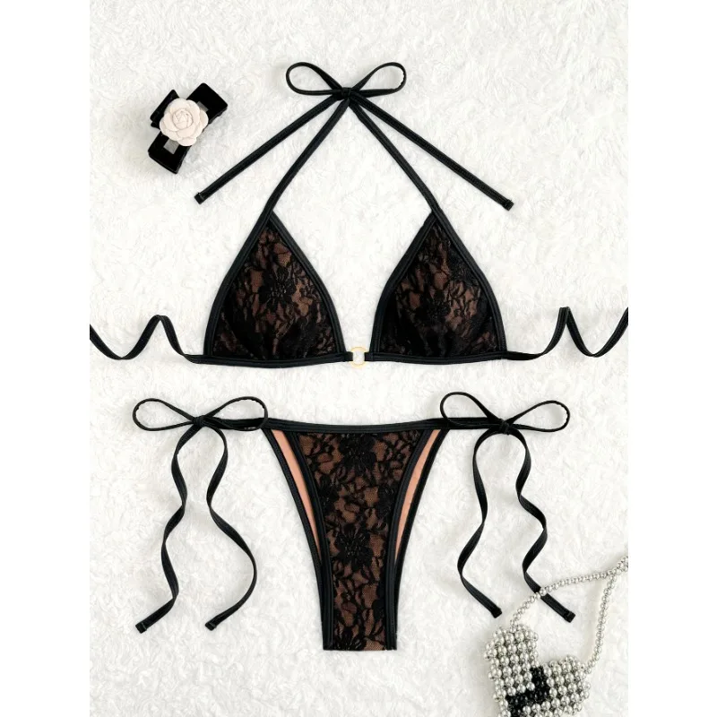 

Black Lace String Bikinis Female Swimsuit Women Swimwear Two-pieces Bikini Set High Waist Bather Bathing Suit Swim Lady