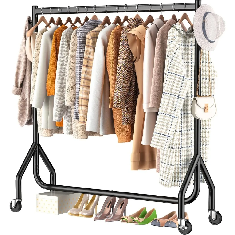 

Rolling Heavy Duty Clothes Rack Load 420 LBS With Wheels, Metal Clothes Rack for Hanging Clothes