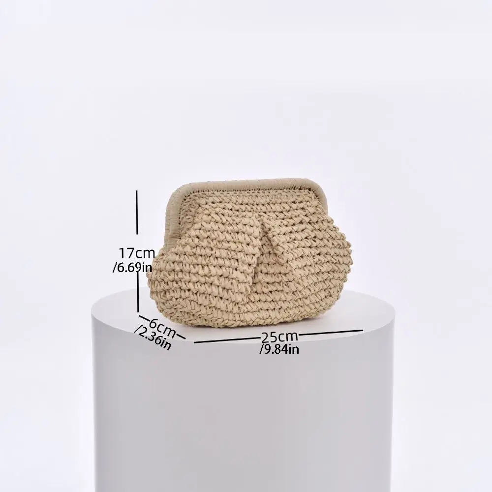 Bohemian Shell-shaped Weave Bag Hollowed Out Chain Strap Chain Crossbody Bag Handbag Large Capacity Straw Shoulder Bag Picnic