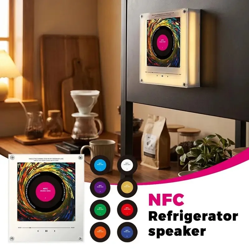 Fridge Magnet NFC Song Lamp Touch Play Music Album Display Magnetic Decor Light USB-C Charging Night Light Refrigerator Ornament
