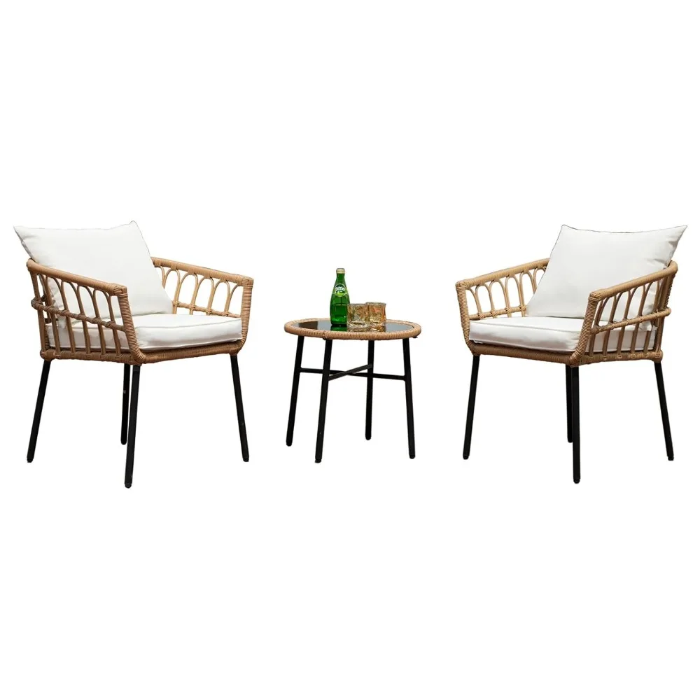 

3-Piece Outdoor Rattan Patio Furniture Set, Bohemian Simple Wicker Patio Chair Conversation Indoor Sets with Coffee, Customized