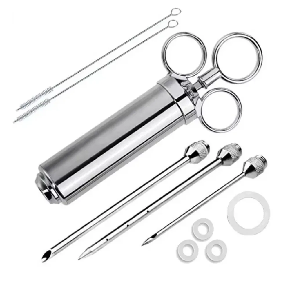 BBQ Seasoning Sauce Stainless Steel Meat Injector Durable Needle Kitchen Tools Grill Tool Syringe Kit BBQ Cooking