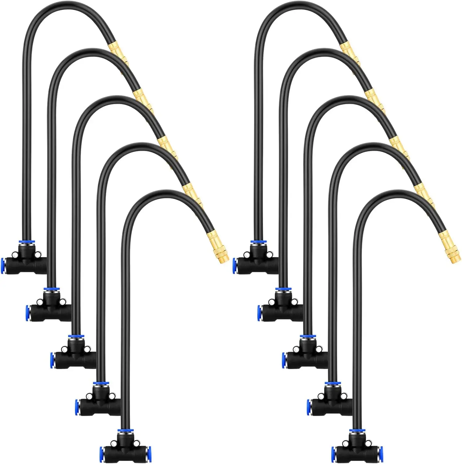 

10 Pcs Brass Misting Nozzles Tee with 12" Hose for 8mm Tubing, 360° Adjustable Water Mister for Patio Cooling