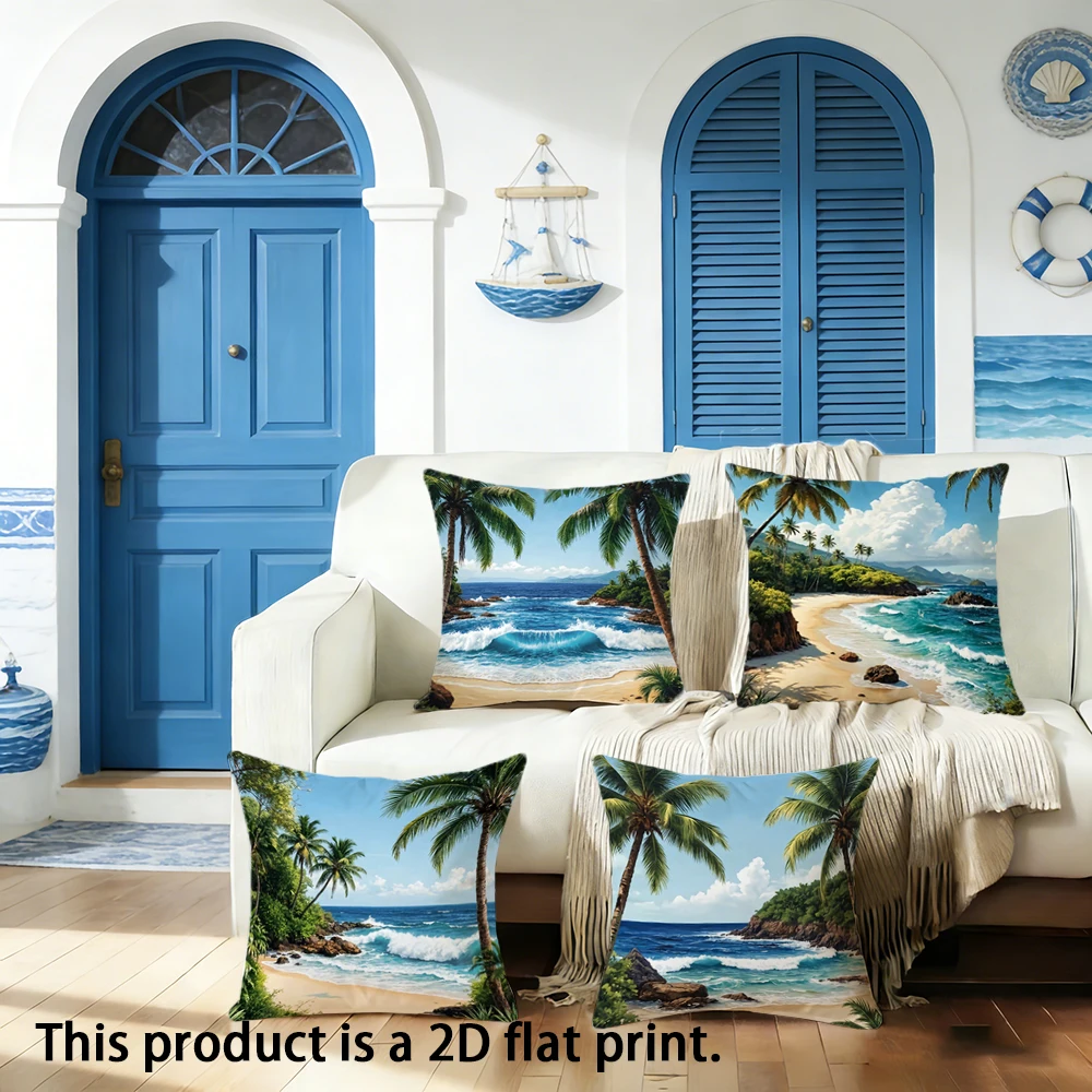 1pc Tropical Beach Palm Cove Throw Pillow Covers, Coastal Landscape Decorative Pillow Cases for Home Living Room Bedroom