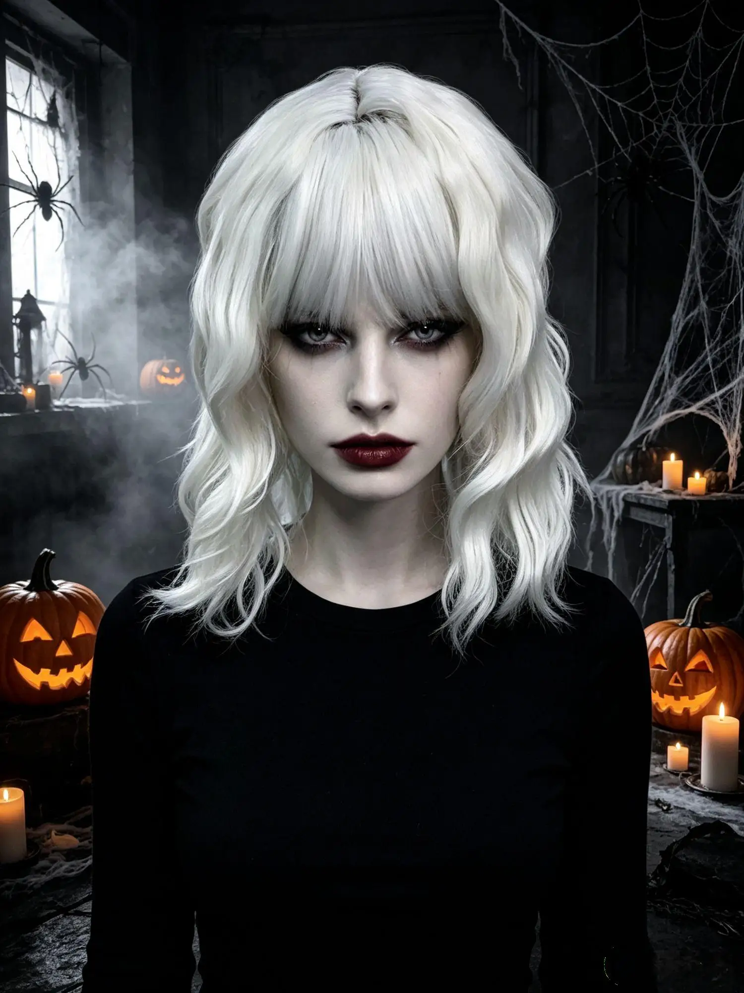 Platinum Blonde Short Wavy Bob Wig Synthetic Curly Bangs Layered Fashion Princess Anime Costume Wig Halloween Cosplay Party