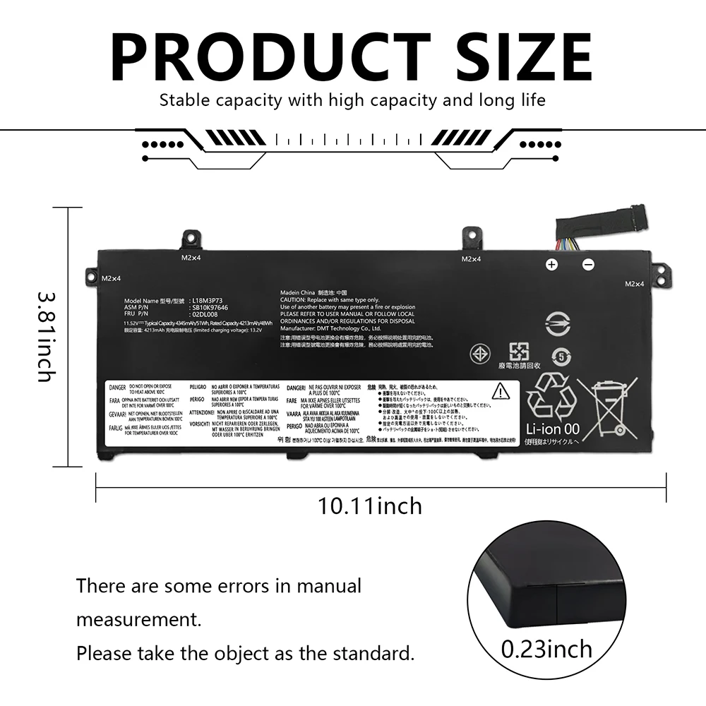 L18M3P73 L18L3P73 L18M3P74 batería del ordenador portátil para Lenovo ThinkPad T490 T495 P43S L18C3P72 SB10T83122 02DL007 11,52 V 51Wh