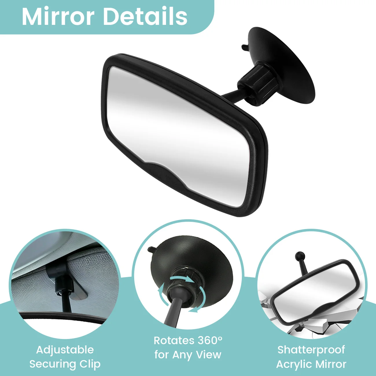 Shatterproof Baby Car Mirror, 360° Adjustable Wide Angle Rear View Mirror, 2-in-1 Mount for Safe Infant Observation While Drivin