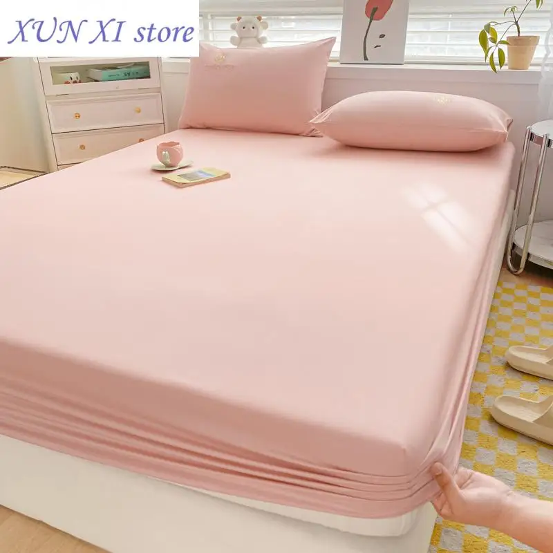 

New Soft Egyptian Cotton Bed Fitted Sheet Soft Breathable Mattress Cover Embroidered Bed Linens Double Queen King Full Bedsheet