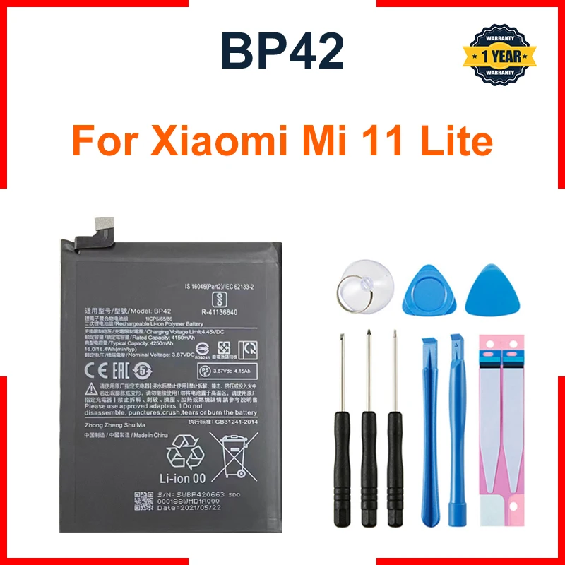 

BP42 Battery For Xiaomi Mi 11 Lite BP42 Genuine Replacement Phone Battery Batteries Bateria 4250mAh With Tools