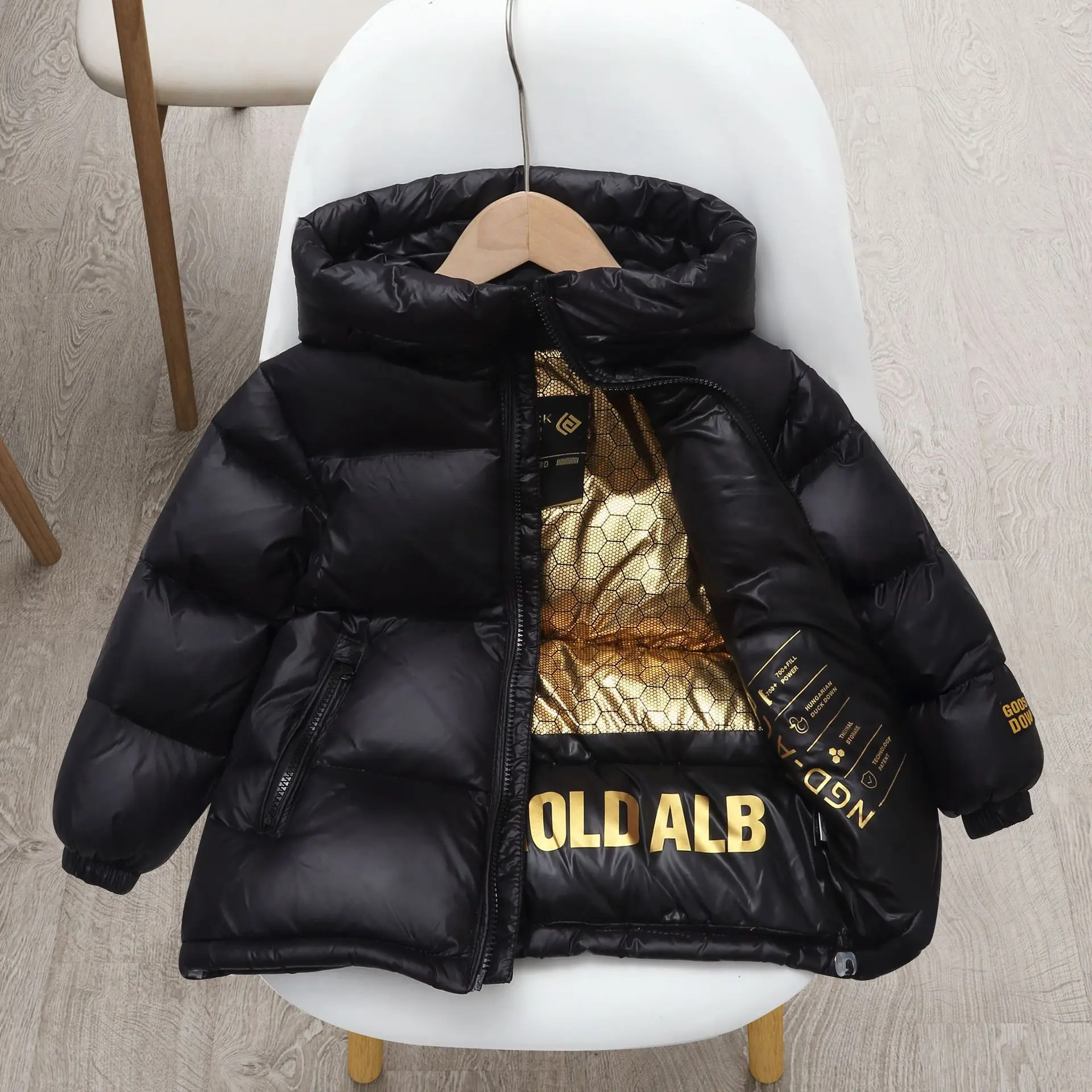 Children\'s Winter New down Jacket Jacket Black Gold down Jacket Boys Girls Middle and Large Children Thickened Short Jacket