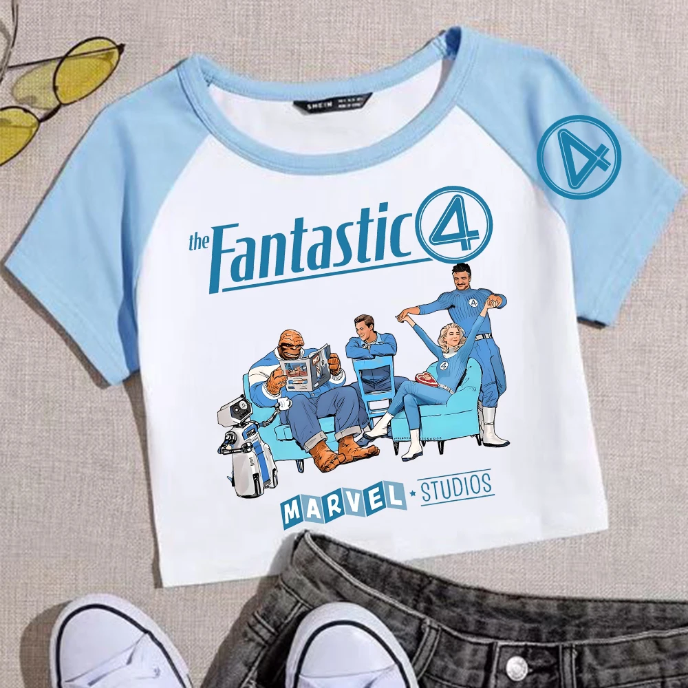 

Укороченные топы Fantastic-Four, футболка для девочек, модная женская футболка с круглым вырезом и короткими рукавами, подарочная футболка для фанатов
