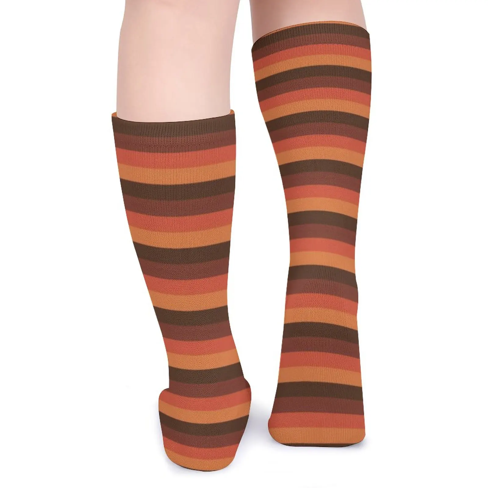 Cool Retro 70S Print Stockings Brown Orange Stripes Pattern Retro Socks Winter Non Slip Socks Female Outdoor Quality Socks