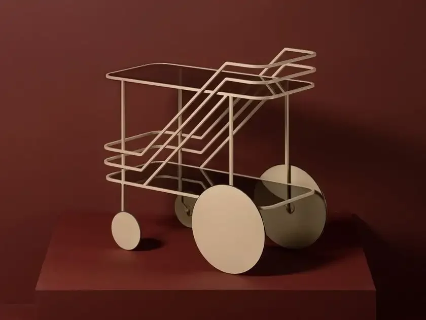 Solid Wood Dining Car Side Table Cabinet Movable Wine Trolley Stainless Steel Storage Rack Designer Retro Advanced Dining Car D9