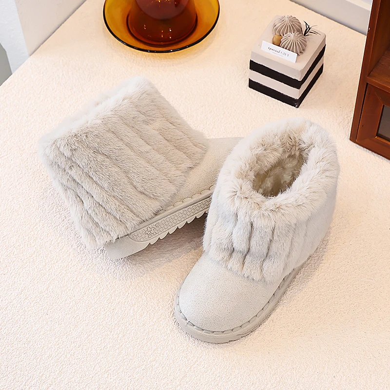 JGSHOWKITO Winter Kids Snow Boots Soft Furry Hairy Girls Ankle Boots Solid Color Outdoor Warm Children's Cotton Boots Slip-on