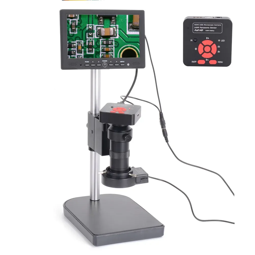 

1080P 16MP HDMI-Compatible USB Electronic Industry Soldering Microscope Camera 100X Zoom C-mount Lens 7" Monitor for PCB Repair