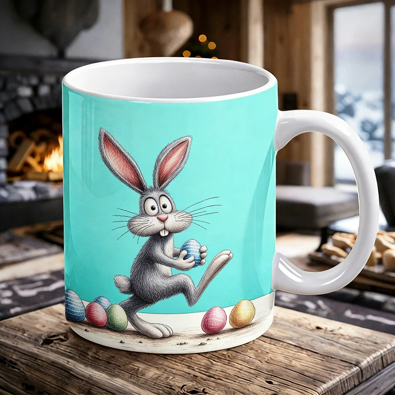 

Easter Bunny & Eggs Ceramic Mug Funny Rabbit Print Coffee Cup, Milk Cup, Drinking Cup, Gift for Friends, Fade-Resistant
