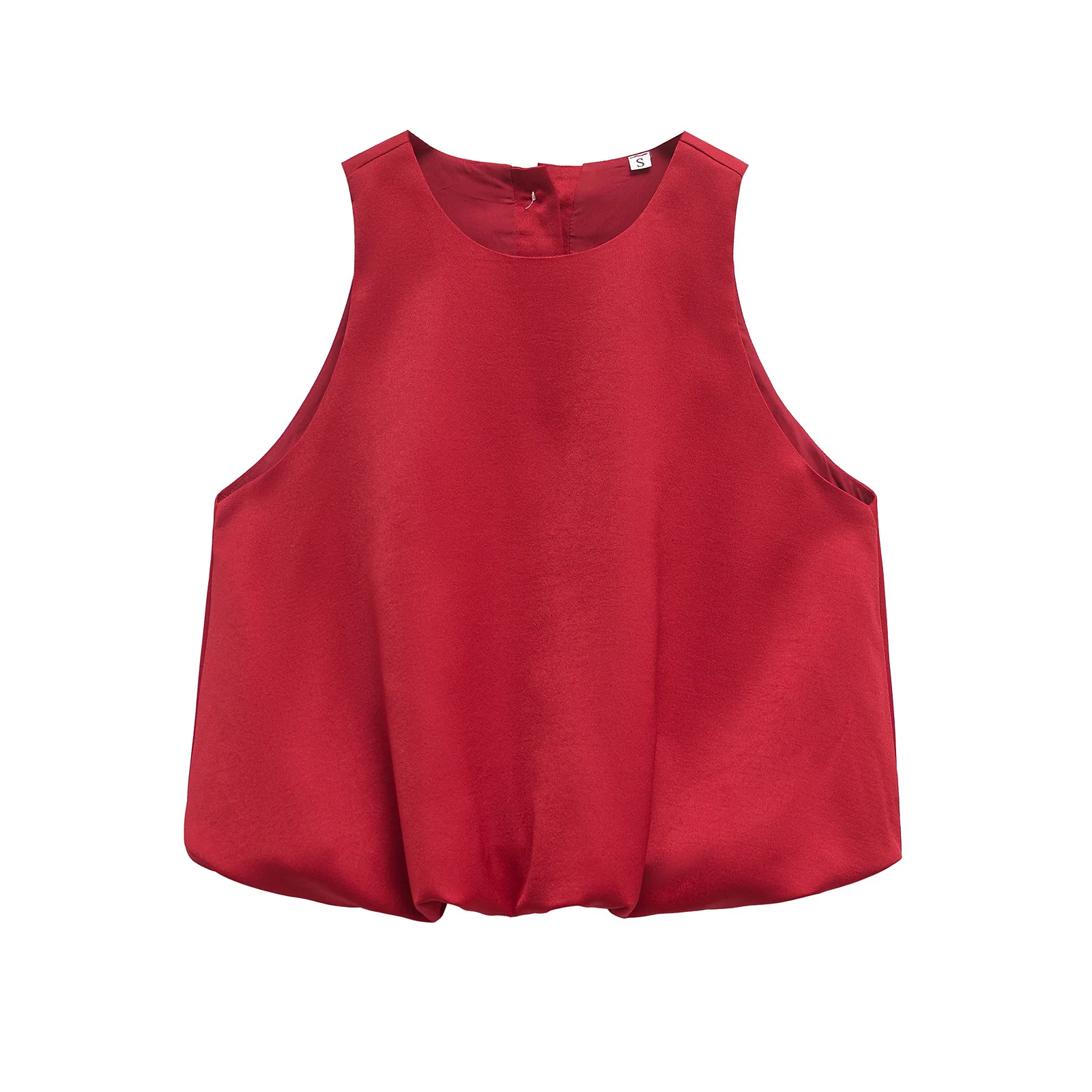 

Summer New Women's Puff Sleeveless Top Hem Pleated Short Vest Satin Elegant Party Sleeveless Top