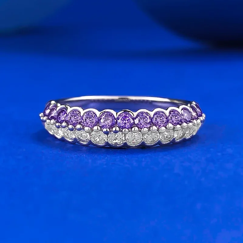 SpringQiaoer Luxury 100% 925 Sterling Silver Sparkling Full Round Purple High Carbon Diamonds Cocktail Party Rings Fine Jewelry