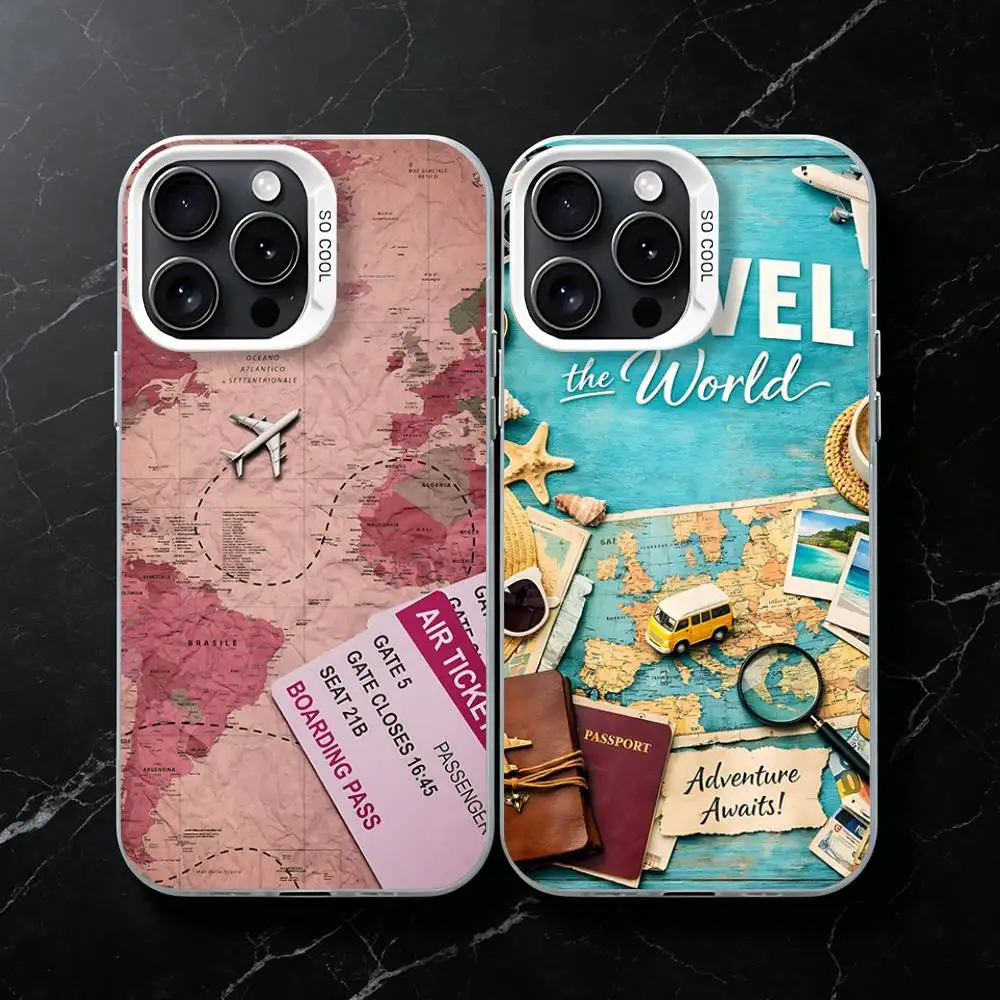 Airplane World Travel Plan Map Phone Case for iPhone 17 16 15 14 13 12 11 Pro Plus Max Mini X XS Air Stylish Cover
