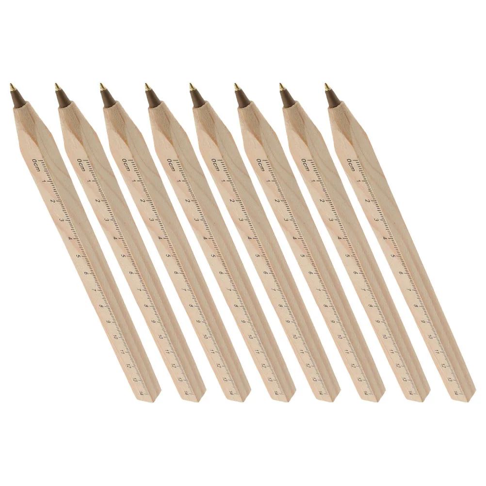 8-teiliger Unterschriftenstift aus Holz, bequemer quadratischer Griff, Doppelfunktions-Lineal, glattes Schreiben, Büro, Schule, Besprechungen, Mitarbeiter