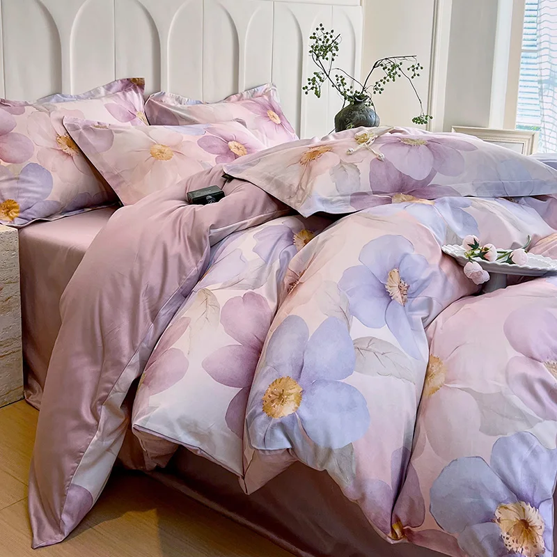 100% Cotton Bedding Set Brushed Dopamine Color Pink Duvet Cover Lovely Dog Sheet Set Red Blue Sheet King Queen for Bedroom Decor